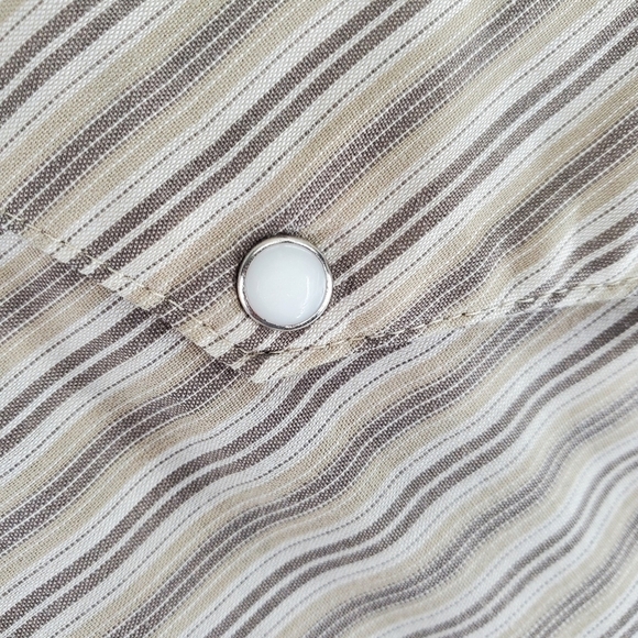 Vtg Western Frontier SS Pearl Shirt Men L Beige Gray Striped 2-Pkts USA Made 90s - Picture 4 of 10
